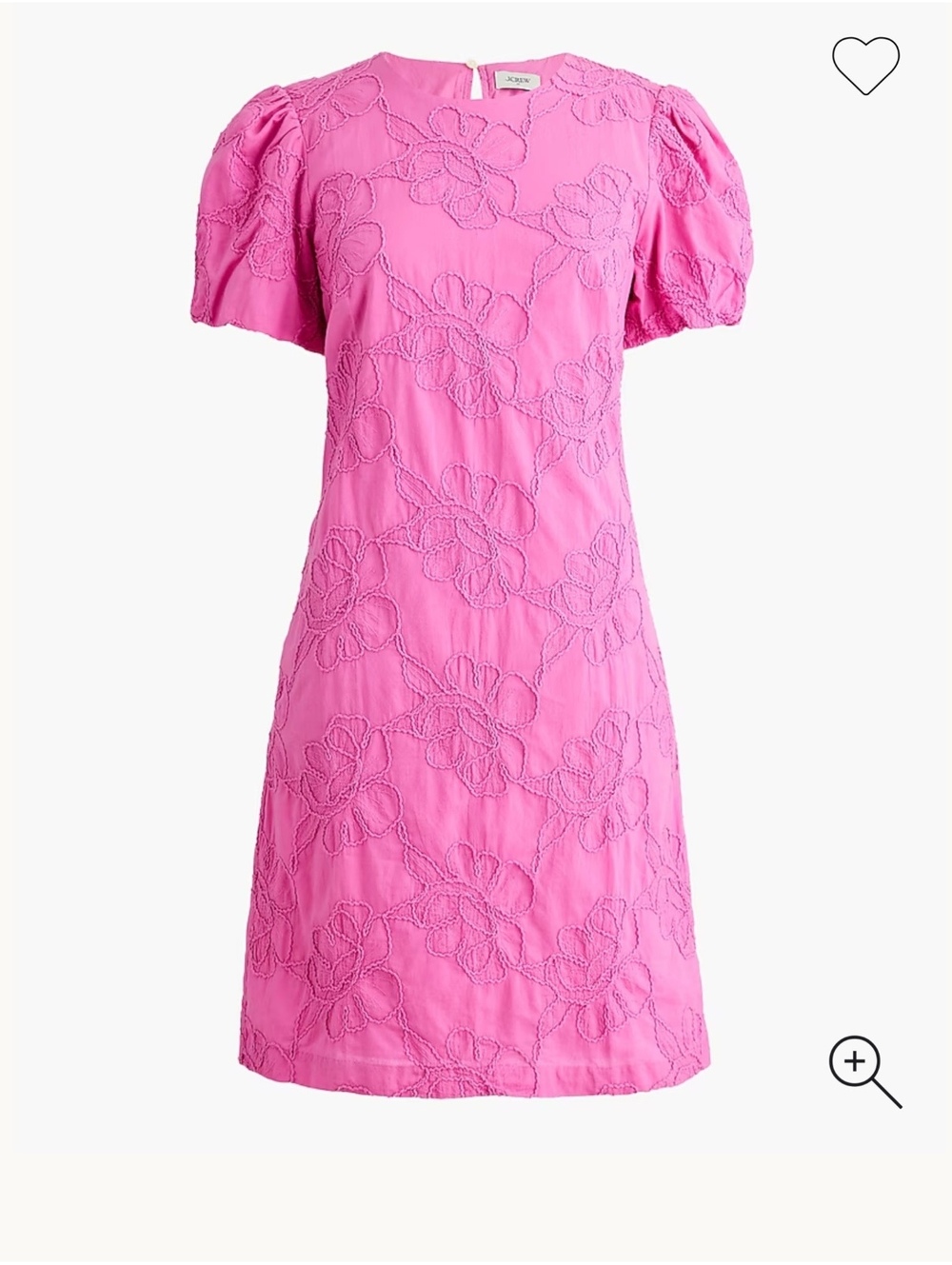 J.Crew Pink Embroidered Puff Sleeve Dress Size 100% cotton 14TALL